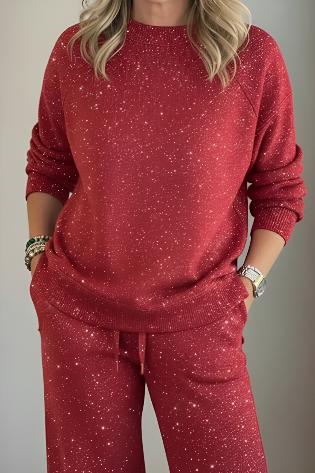 VIVIANA™║Cuello redondo, brillante, color uniforme, estilo informal completo