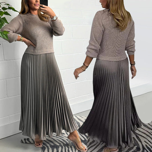 Vestido plisado con cuello redondo