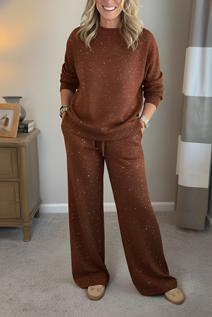 VIVIANA™║Cuello redondo, brillante, color uniforme, estilo informal completo