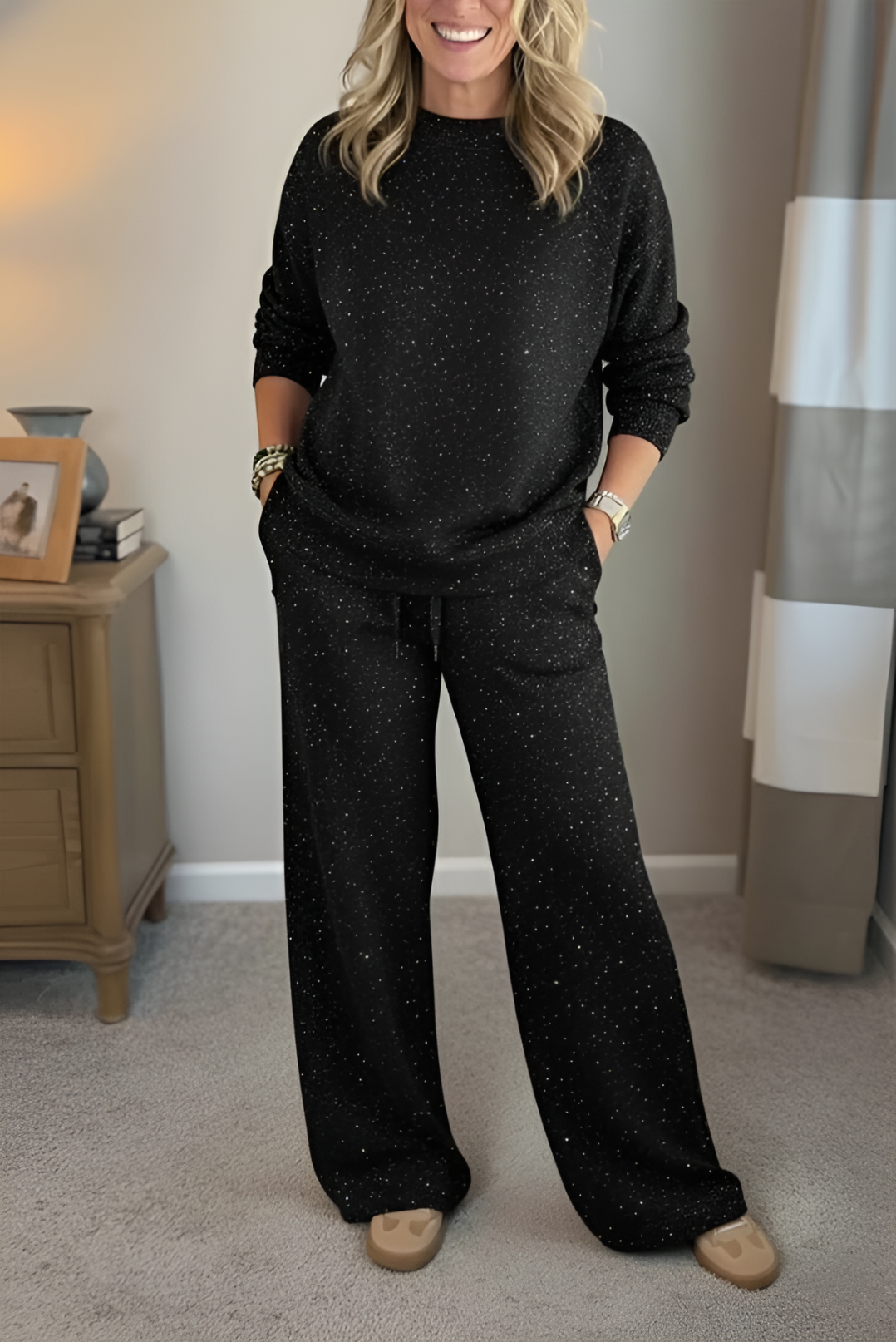 VIVIANA™║Cuello redondo, brillante, color uniforme, estilo informal completo