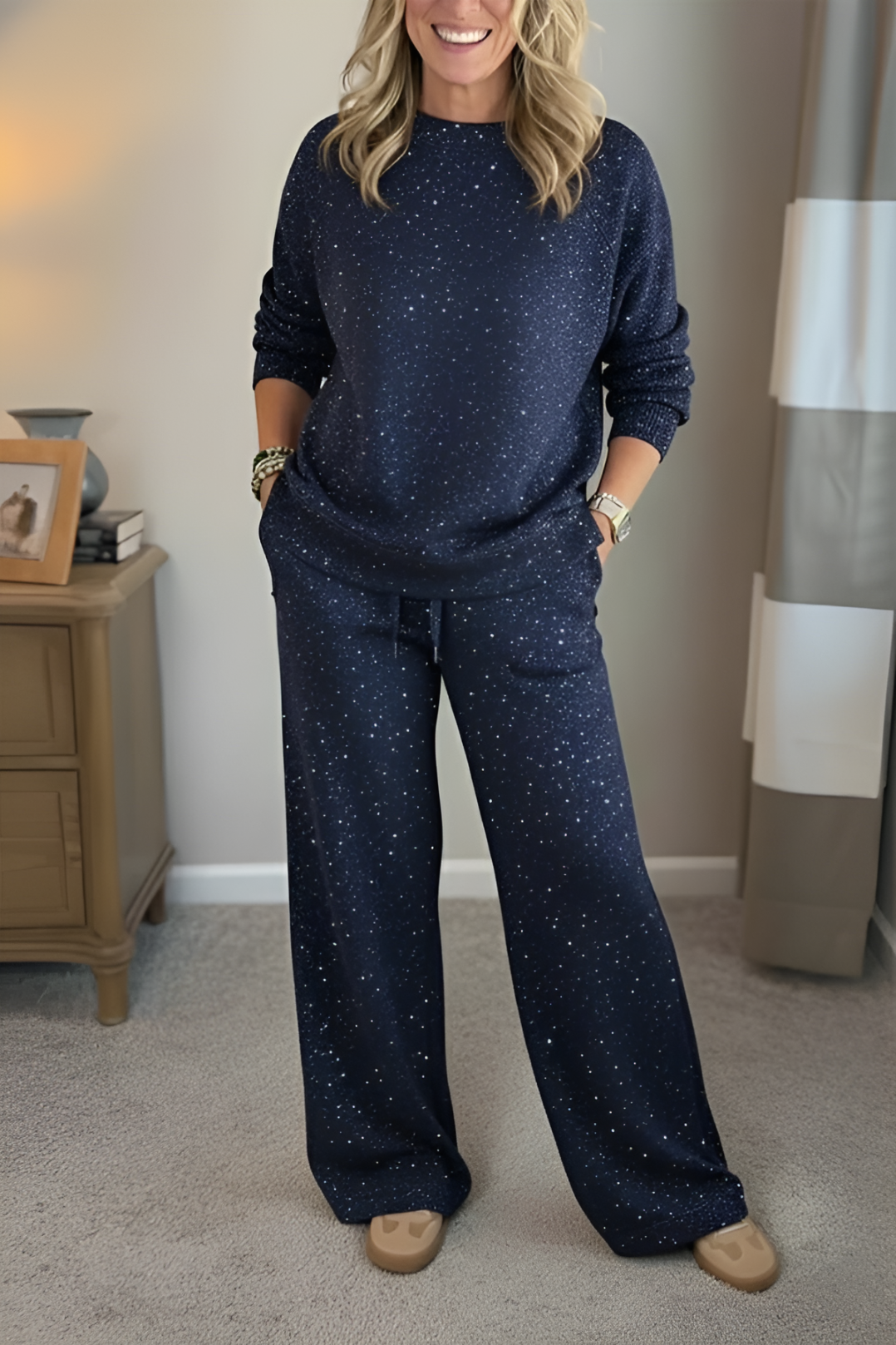 VIVIANA™║Cuello redondo, brillante, color uniforme, estilo informal completo