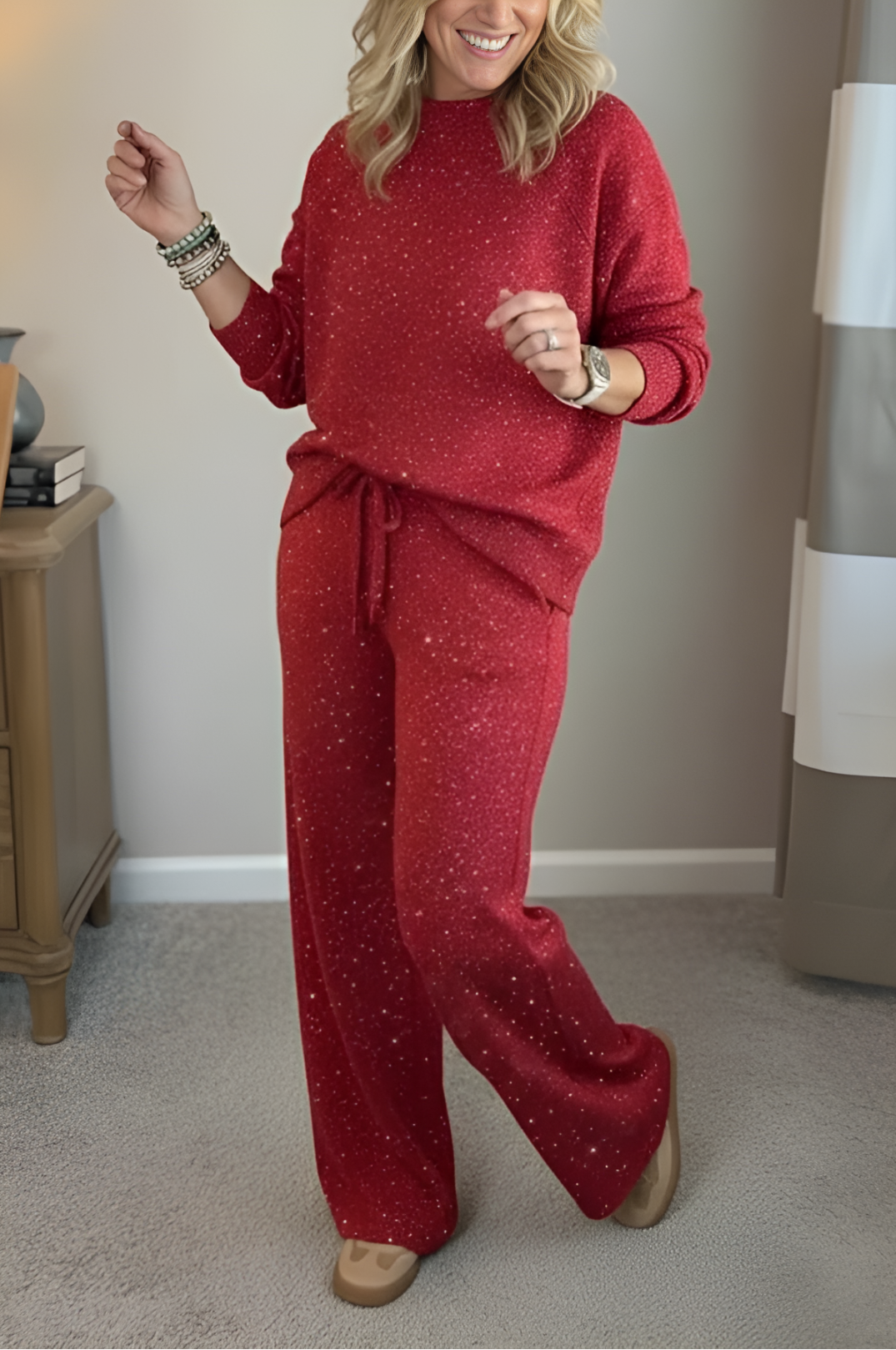 VIVIANA™║Cuello redondo, brillante, color uniforme, estilo informal completo