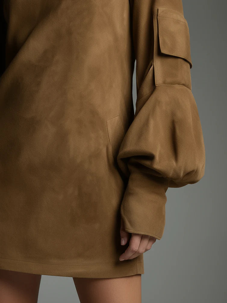 LIVIA║Minivestido oversize en ante con cuello alto